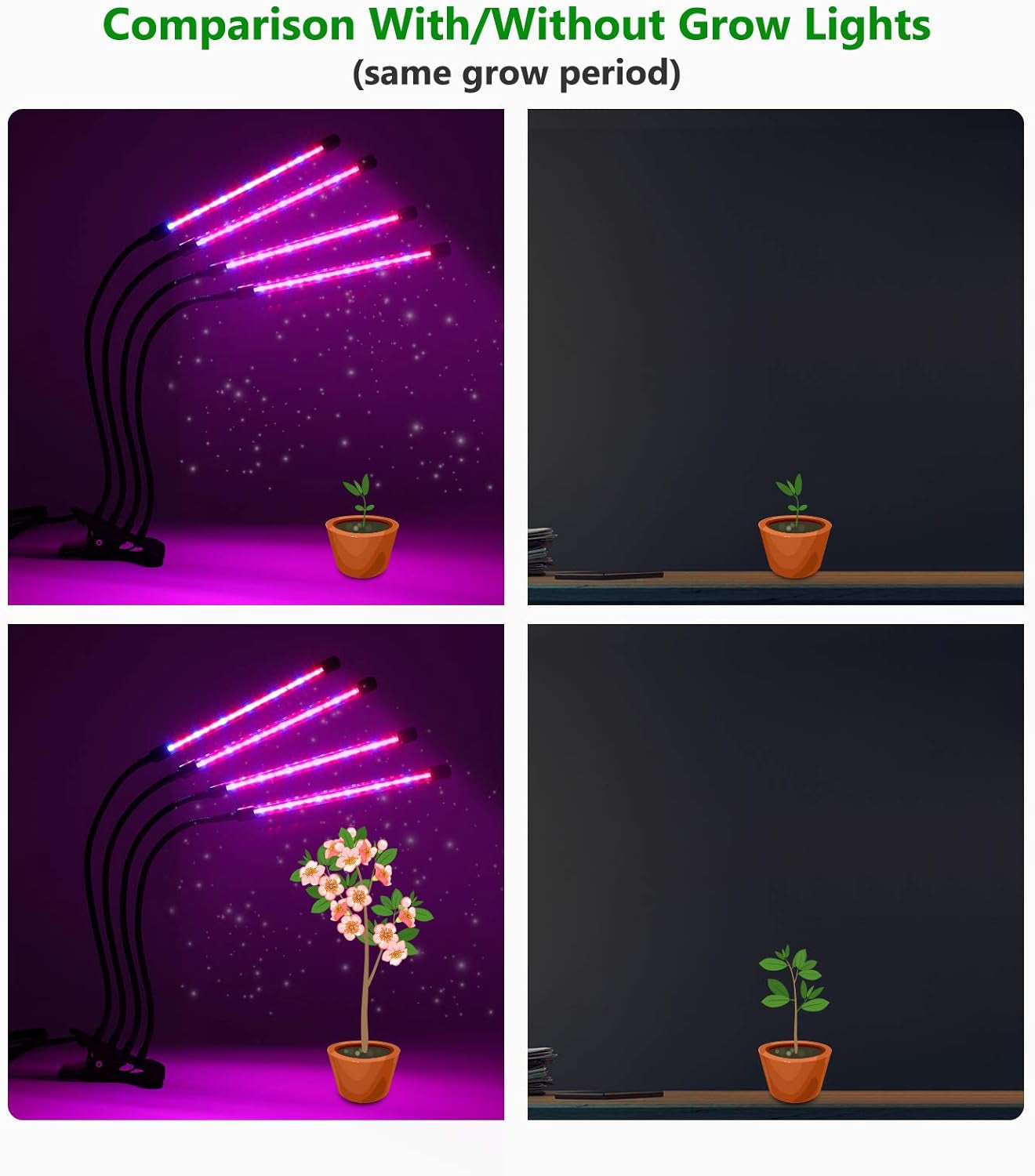 LED Plant Grow Light for Indoor Plants, 4 Head 72 LED Red & Blue Spectrum Plant Grow Lamp with 9 Brightness & 4 Modes, Clip-On Plant Growing Lights with Timer for Indoor Greenhouse Plant Growth