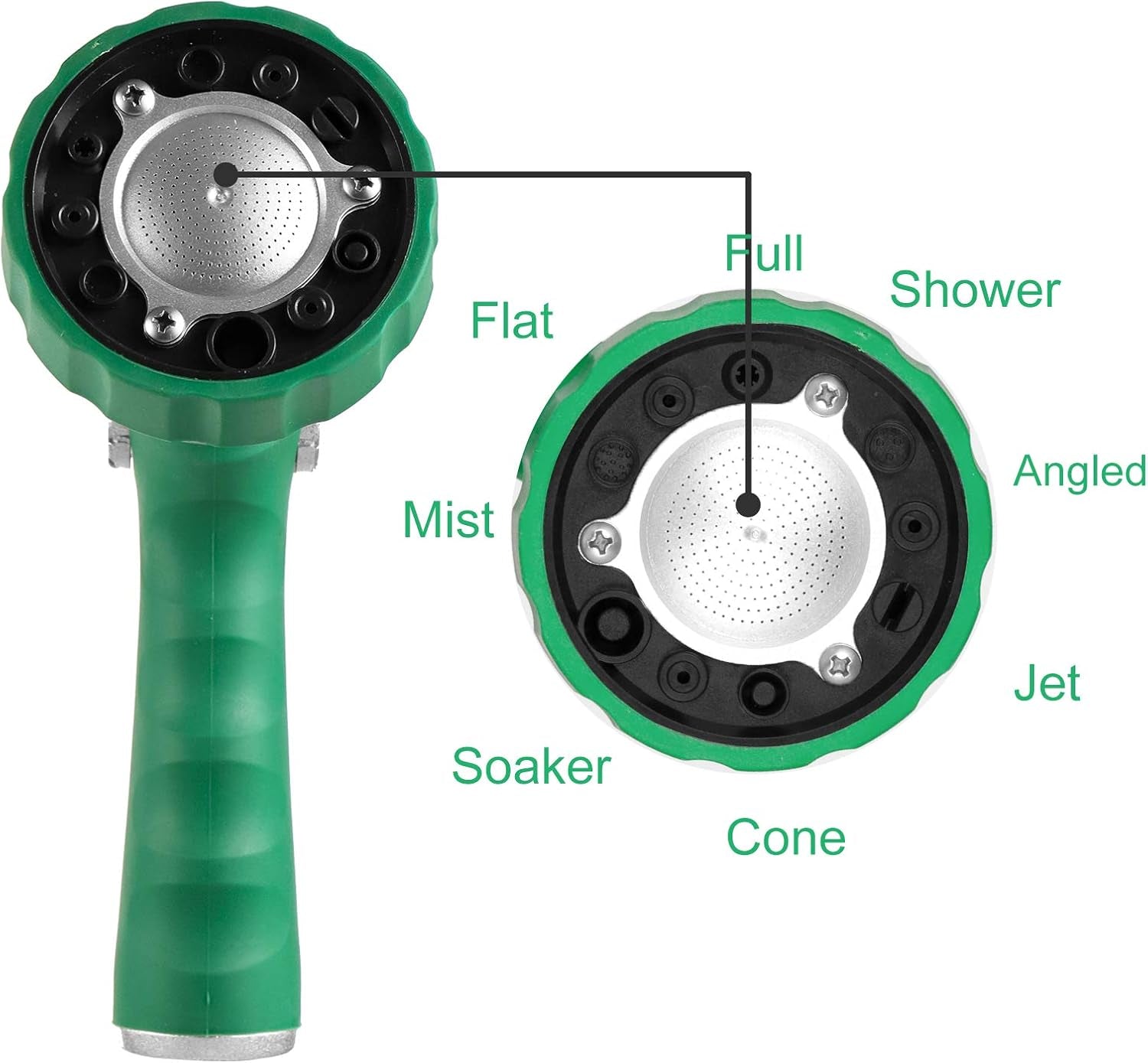 Garden Hose Nozzle, Water Hose Spray Nozzle with Thumb Control on off Valve for Easy Water Flow Control, Green