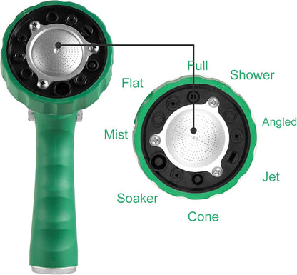 Garden Hose Nozzle, Water Hose Spray Nozzle with Thumb Control on off Valve for Easy Water Flow Control, Green