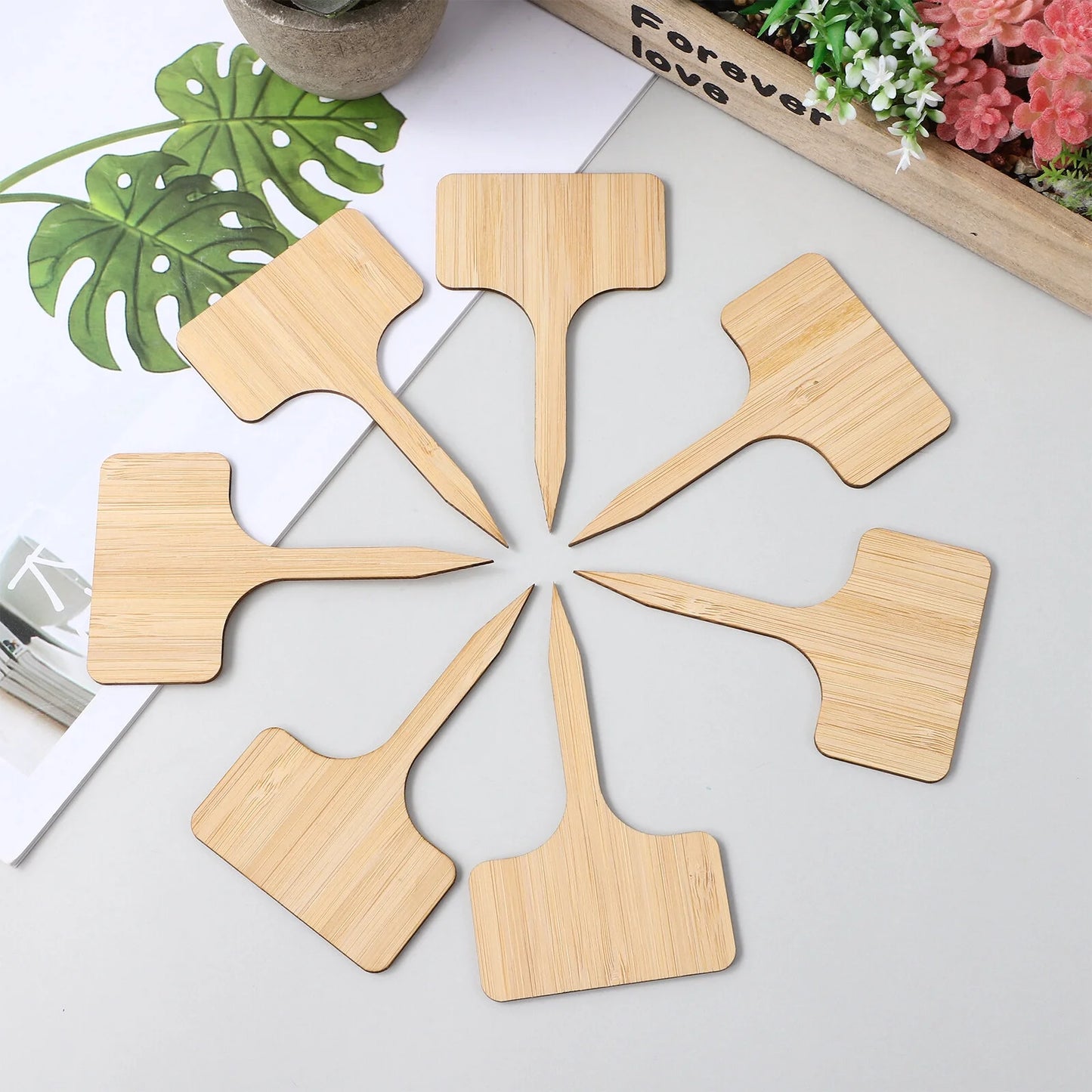 25 Pcs Garden Plant Labels T-Shaped Wooden Plant Labels with Marker Pen for Indoor and Outdoor Plants