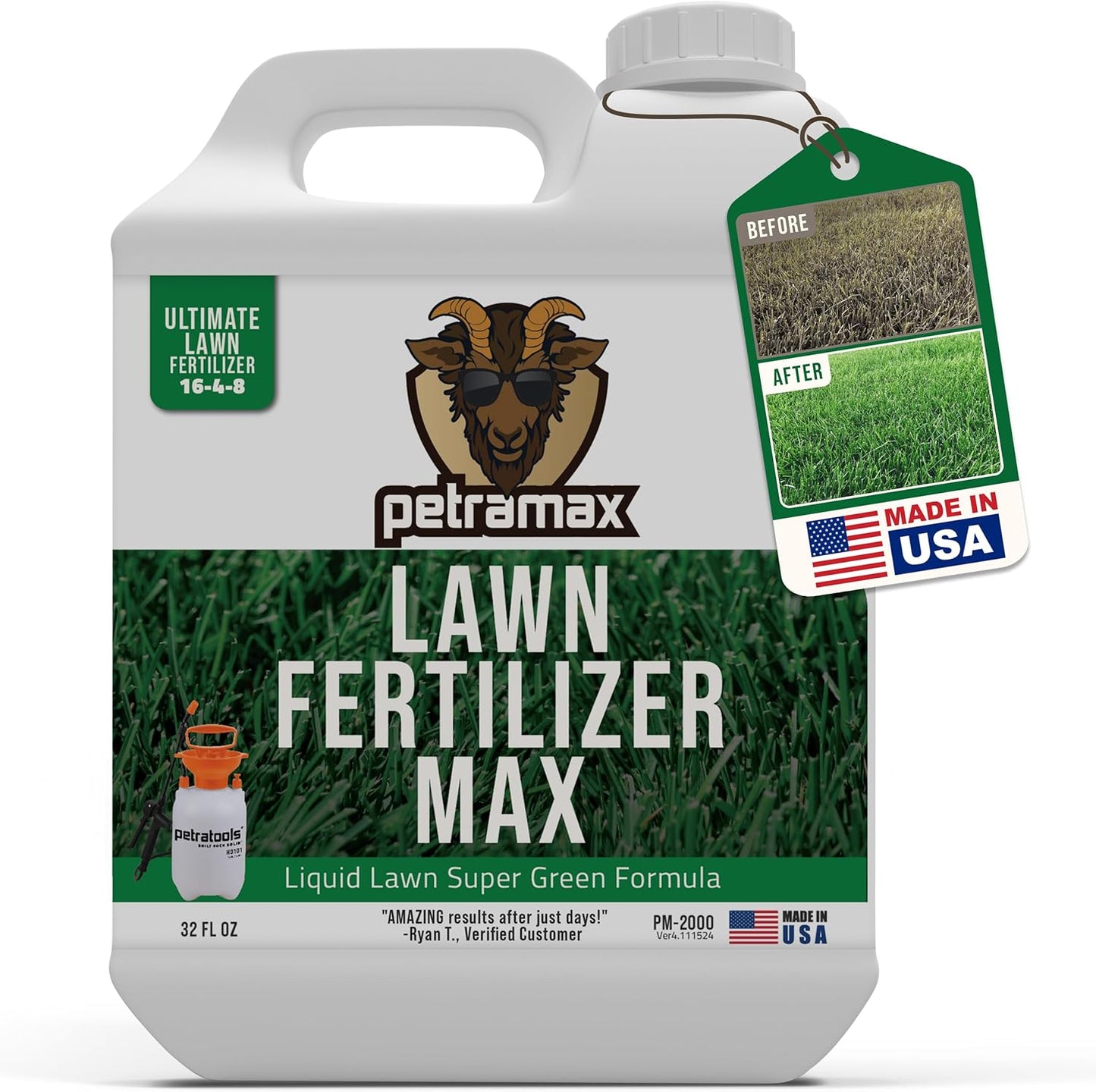 tools Liquid Fertilizer, 16-4-8 Lawn Fertilizer, Liquid Lawn Fertilizer Concentrate & Grass Fertilizer for All Grass Types, Liquid Lawn NPK with Nitrogen Fertilizer Lawn Food Max Strength (32 Oz)