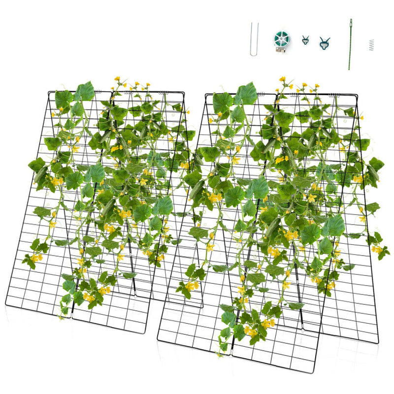 2 Pieces Foldable A-Frame Trellis Plant Supports with Twist Ties