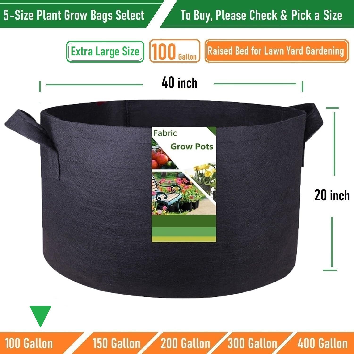 100 Gallon Large Raised Garden Bed Bag Big (40X20 Inch) Sturdy Plant Grow Bag for Tomato,Potato Planter Bag,Herb Veggies Planter,Flower Bed,Yard Waste Bag,Lawn Debris Bag,Leaf Bag,Garden Bag W/ Gloves