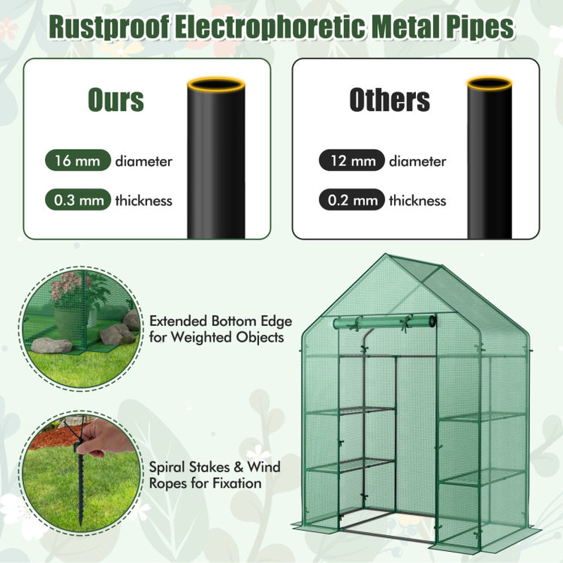 Portable 4 Tier Walk-In Plant Greenhouse with 8 Shelves