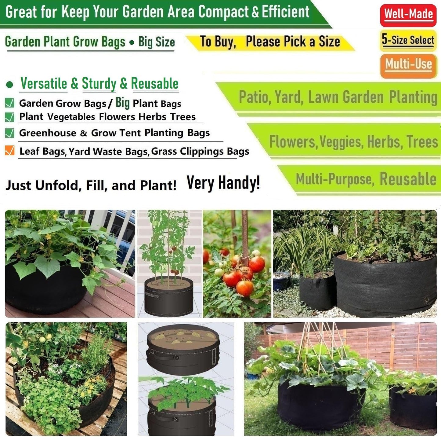 3-Pack 50 Gallon Thickened Plant Grow Bags (30X16 Inch) Heavy Duty Garden Bags Fabric Plant Pots for Tomato,Potato Planter,Herbs Veggies Plant Bags,Barrel Planter,Flower Pots,Yard Waste Bags,Leaf Bags