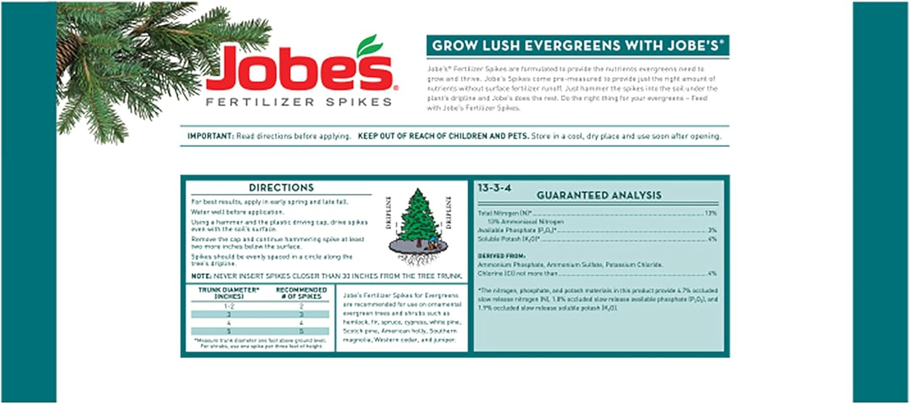 Jobe’S Slow Release Evergreen Fertilizer Spikes, Easy Plant Care for Cypress, Arborvitae, Pine, Cedar, and Many More Acid Loving Trees, 15 Count