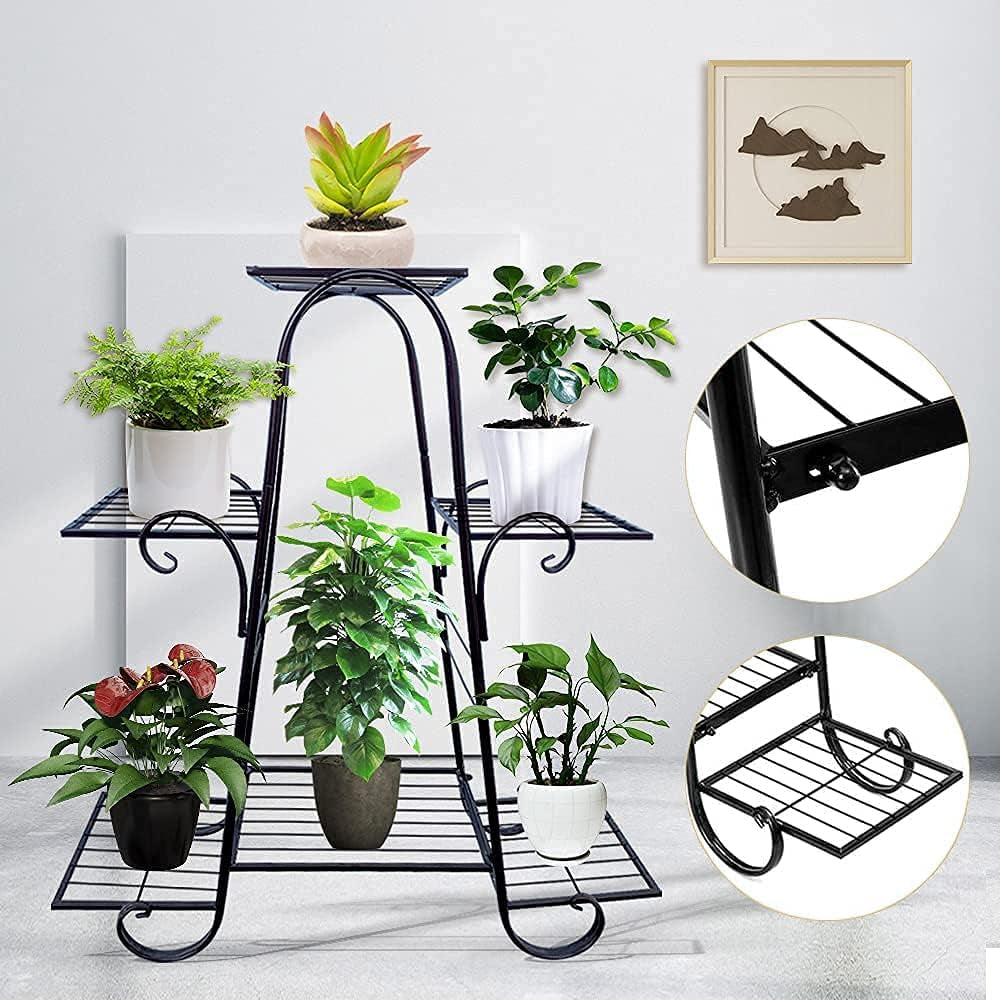 Metal Plant Stand, 6 Tier, 29.9 X 9 X 29.1 In, Black