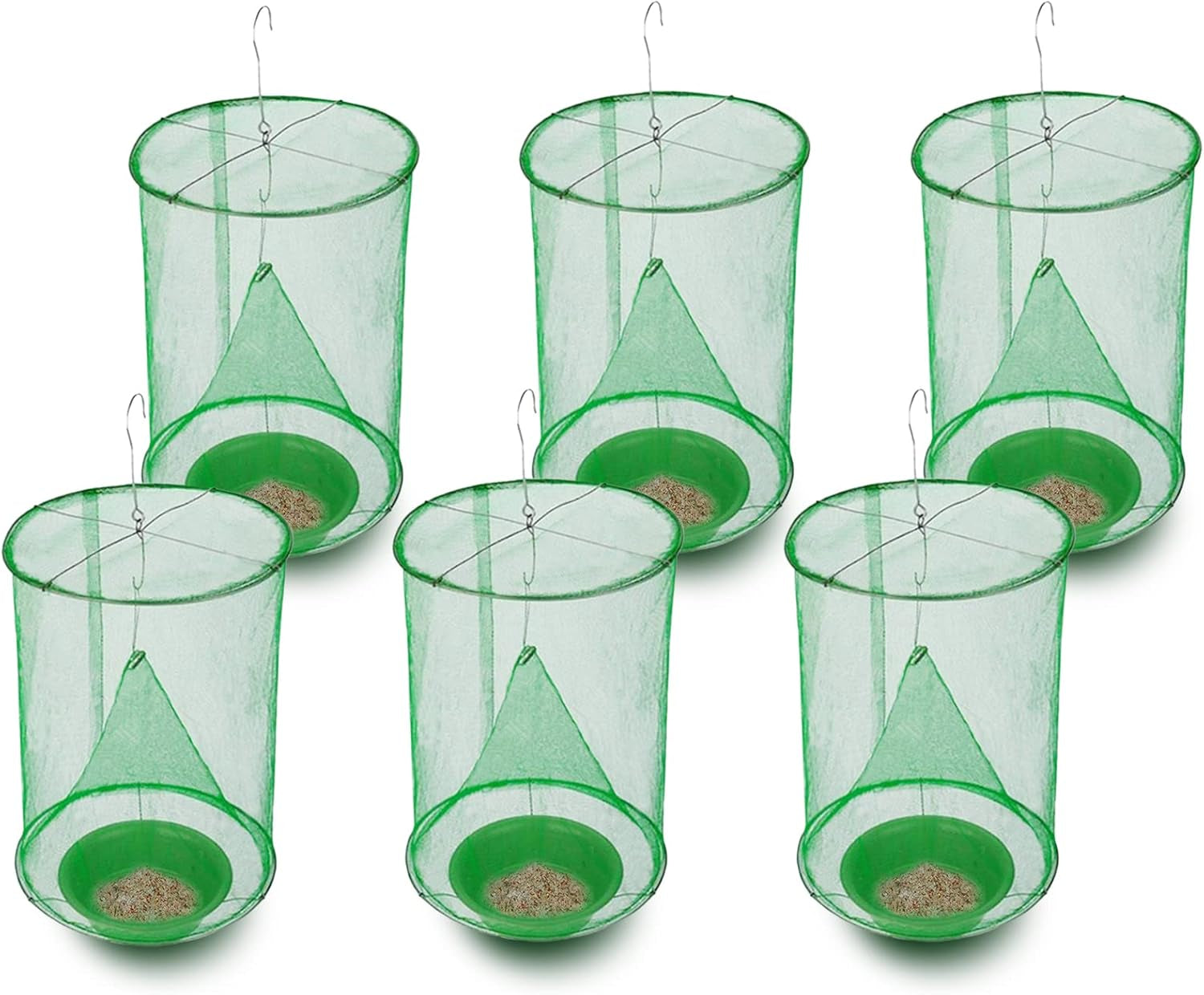 6 Pack Fly Traps Outdoor, Hanging Fly Catcher with Bait, Fly Killer Cage, Reusable Ranch Fly Traps for Outdoor Farm, Yard, Garden