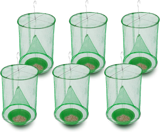 6 Pack Fly Traps Outdoor, Hanging Fly Catcher with Bait, Fly Killer Cage, Reusable Ranch Fly Traps for Outdoor Farm, Yard, Garden