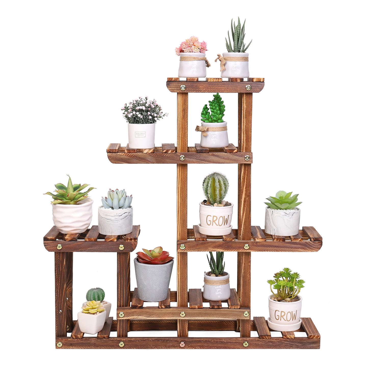 Multi-Tiered Plant Stand 6 Tiers Pine Wood Succulent Pots Planter Display Rack Balcony Potted Flower Rack Shelf Indoor Outdoor