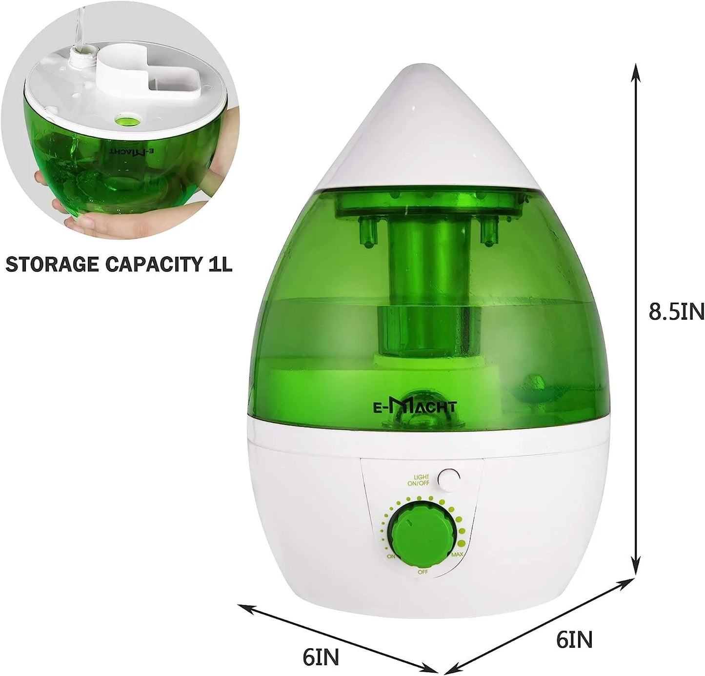 1L Small Plant Humidifier for up to 12 Hours, Indoor Air Humidifier with Optional Night Light, 360° Nozzle Humidifiers for Bedroom, Green