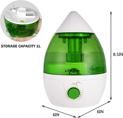 1L Small Plant Humidifier for up to 12 Hours, Indoor Air Humidifier with Optional Night Light, 360° Nozzle Humidifiers for Bedroom, Green