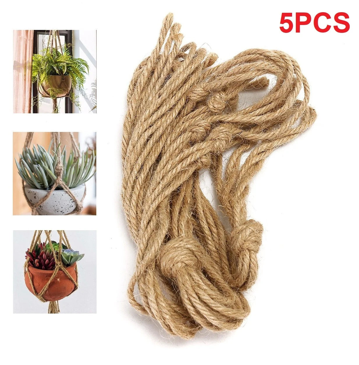 Set of 5 Plant Hanger Macrame Flower Pot Holder Indoor Outdoor Decorative Hanging Plant Basket Pot Holders Boho Home Decor No Tassels (POTS NOT Included)