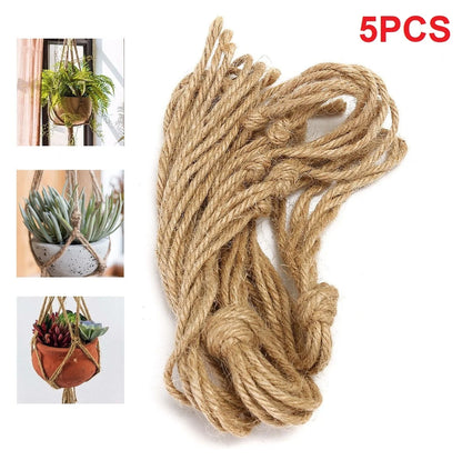 Set of 5 Plant Hanger Macrame Flower Pot Holder Indoor Outdoor Decorative Hanging Plant Basket Pot Holders Boho Home Decor No Tassels (POTS NOT Included)