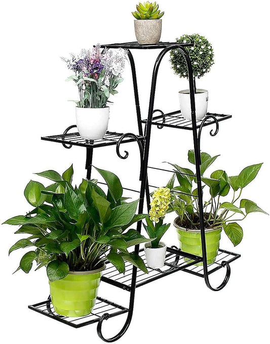 Metal Plant Stand, 6 Tier, 29.9 X 9 X 29.1 In, Black