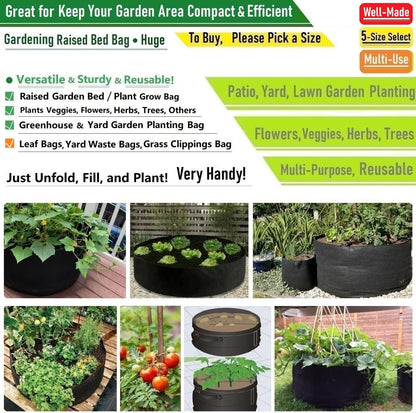 100 Gallon Large Raised Garden Bed Bag Big (40X20 Inch) Sturdy Plant Grow Bag for Tomato,Potato Planter Bag,Herb Veggies Planter,Flower Bed,Yard Waste Bag,Lawn Debris Bag,Leaf Bag,Garden Bag W/ Gloves