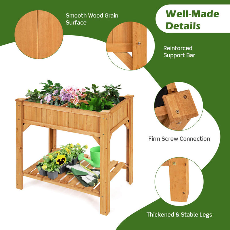 8 Grids Wood Elevated Garden Planter Box Kit with Liner and Shelf