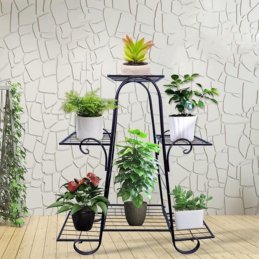 Metal Plant Stand, 6 Tier, 29.9 X 9 X 29.1 In, Black