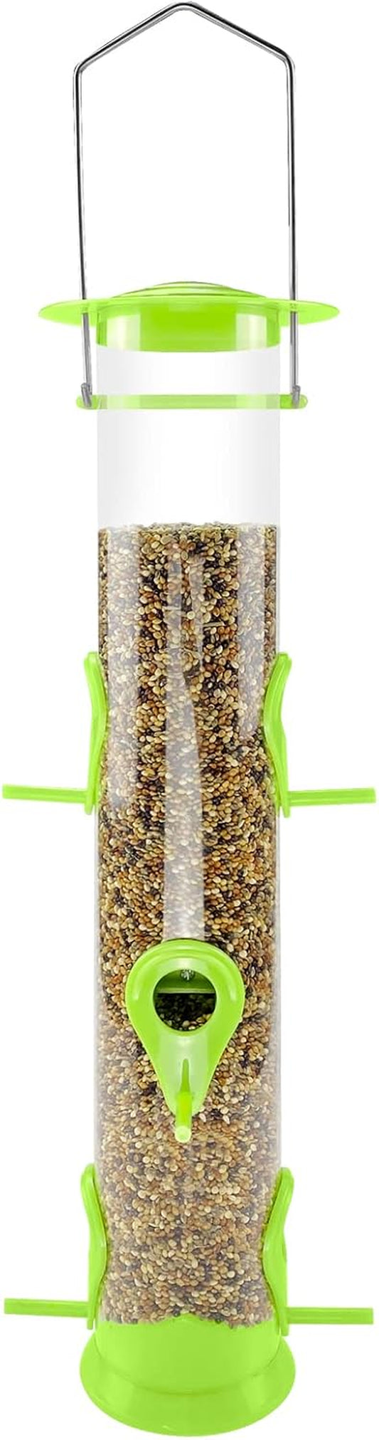 Bird Feeder Tube Hanging Feeders, 6 Port Wild Bird Feeders Premium Hard Plastic with Steel Hanger Weatherproof and Water Resistant Great for Attracting Birds 18.2 Inches Large (Light Green)