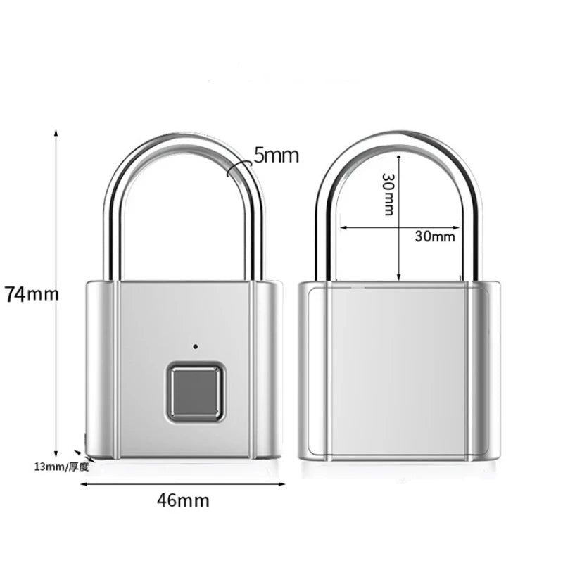 Smart Biometric Thumbprint Door Padlocks Rechargeable Door Lock Fingerprint Smart Padlock USB Keyless Quick Unlock