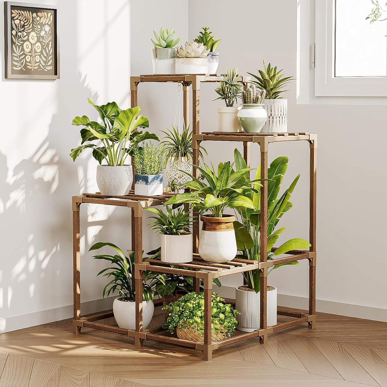 Corner Plant Stand Indoor Outdoor Plant Shelf Small Plant Table for Multiple Plants Wooden Plant Holder for Garden Patio Lawn Window Plants Gift