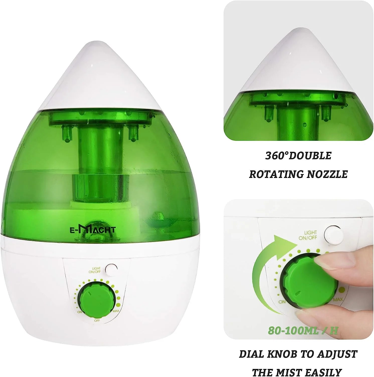 1L Small Plant Humidifier for up to 12 Hours, Indoor Air Humidifier with Optional Night Light, 360° Nozzle Humidifiers for Bedroom, Green