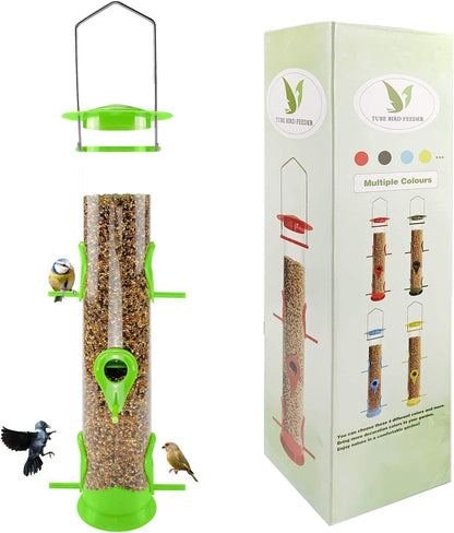 Bird Feeder Tube Hanging Feeders, 6 Port Wild Bird Feeders Premium Hard Plastic with Steel Hanger Weatherproof and Water Resistant Great for Attracting Birds 18.2 Inches Large (Light Green)