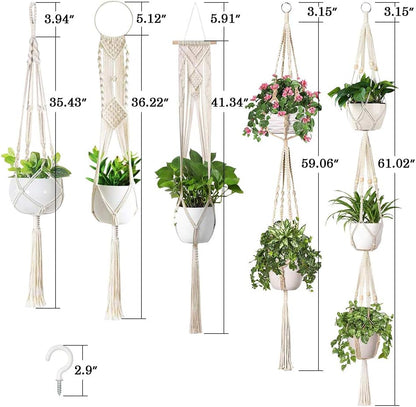 Macrame Plant Hanger Hanging Planters - 5 Packs Plant Holder Basket Hanging Plants Pots with 5 Hooks Indoor Plant Hanger for Outdoor Garden Ceiling Wall Home Decor Different Sizes