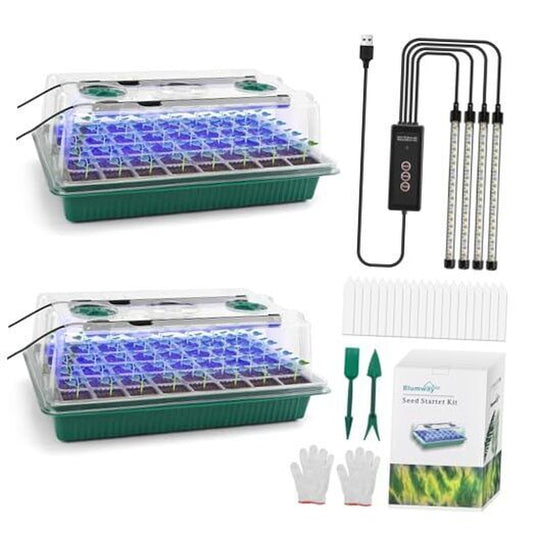 Seed Starter Tray with Grow Light,2 Pack 80 Cells Seedling Tray Kit With