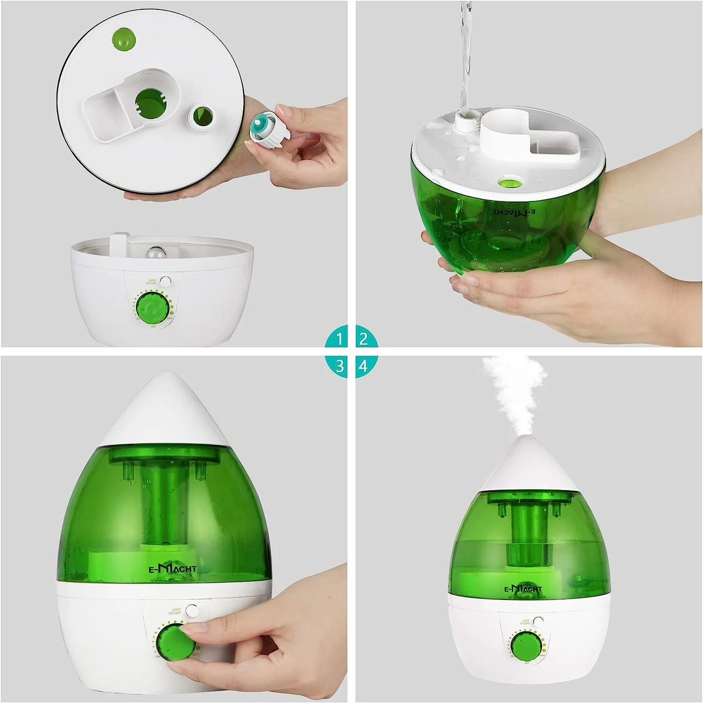 1L Small Plant Humidifier for up to 12 Hours, Indoor Air Humidifier with Optional Night Light, 360° Nozzle Humidifiers for Bedroom, Green