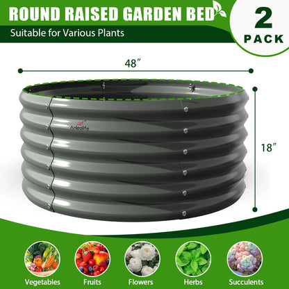 2 Pack-4Ft round Galvanized Raised Garden Bed, 18” Tall above Ground Modular Metal Planter Boxes Outdoor for Vegetables Flowers Herbs, Anti-Rust & Easy-Setup Quartz Grey