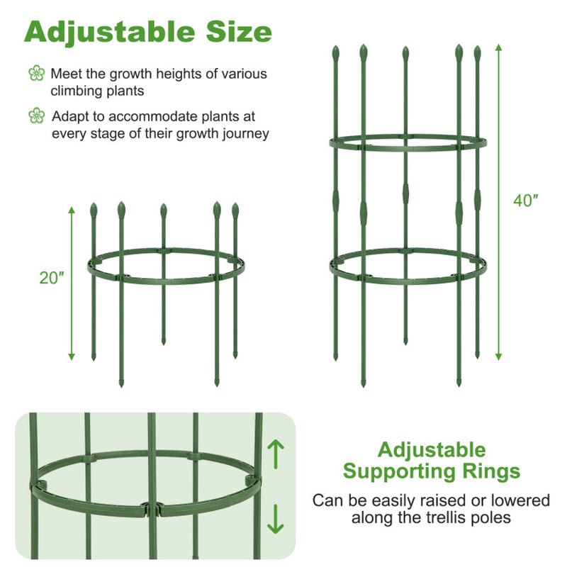 3-Pack Garden Trellis 40/60 Inch Tall Plant Support Stands with Clips and Ties