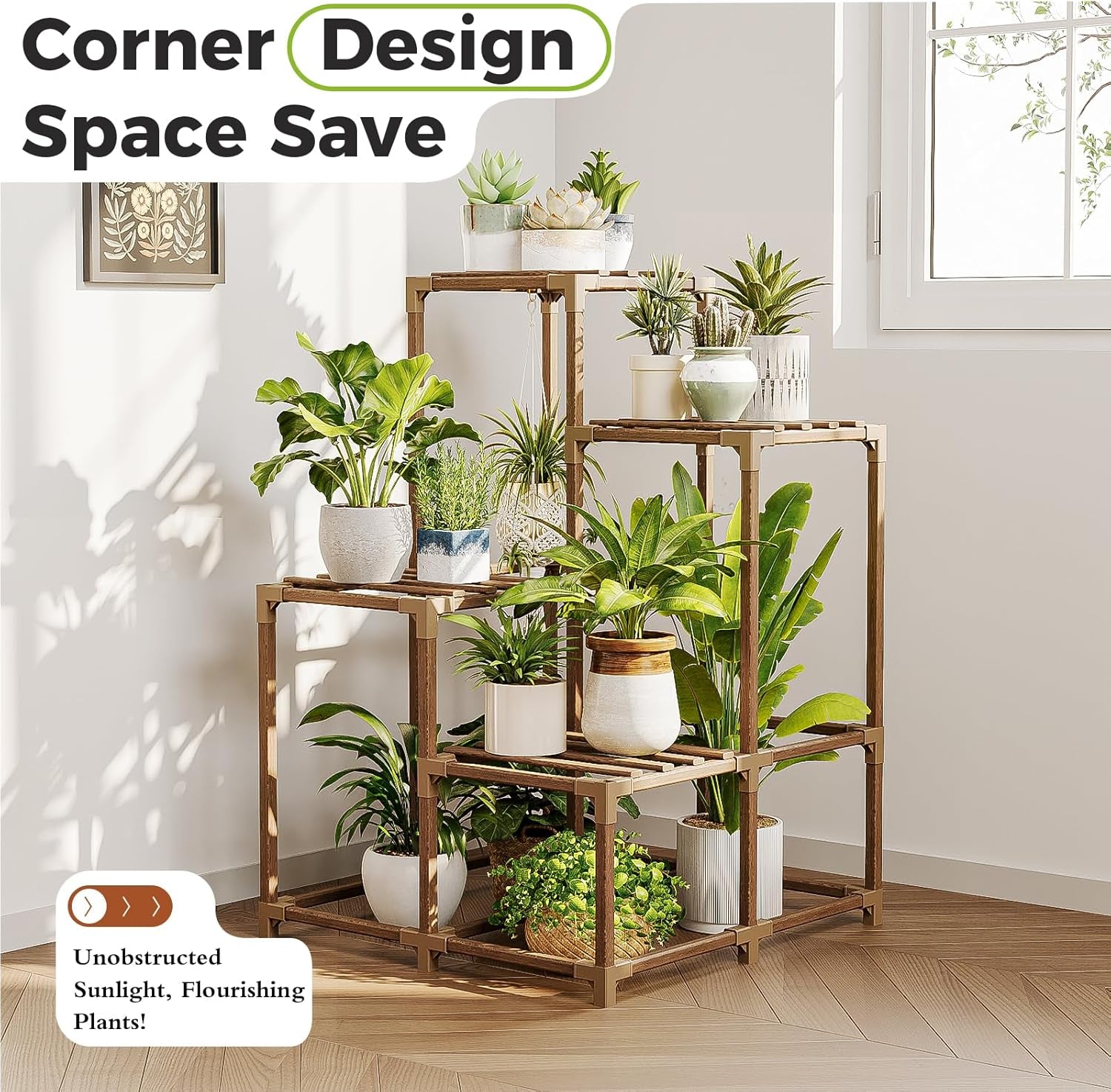 Corner Plant Stand Indoor Outdoor Plant Shelf Small Plant Table for Multiple Plants Wooden Plant Holder for Garden Patio Lawn Window Plants Gift