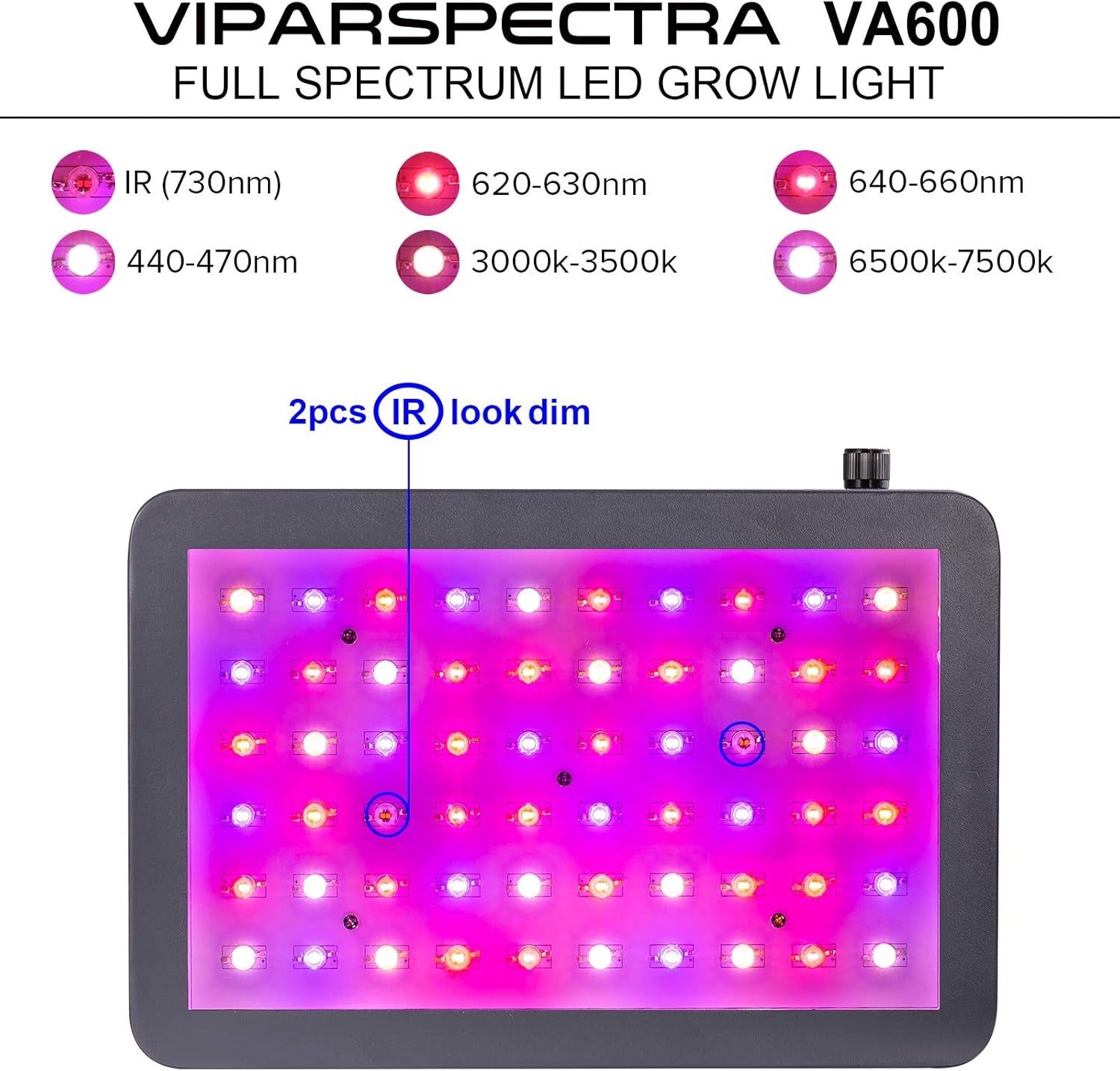 LED Grow Light,  Newest Dimmable 600W LED Grow Light, with Daisy Chain, Dual Chips Full Spectrum LED Grow Lamp for Hydroponic Indoor Plants Veg and Flower Actual Power 132 Watt