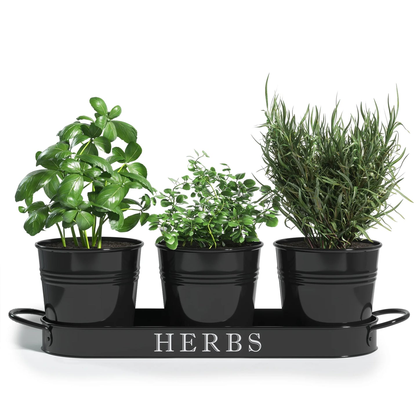 Farmhouse Herb Garden Planter Indoor Planter Set with Tray or Outdoor Apartment Window Planter Box, Windowsill Planter Box, Indoor Herb Planter Garden Pots Herb Pots, Black, Set/3