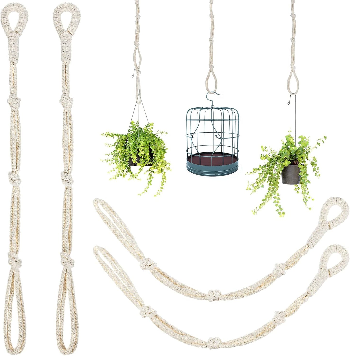 4 Pieces Macrame Beige Plant Hanger Extender Rope Plant Hanging Basket for Wall Indoor Outdoor Home Decor