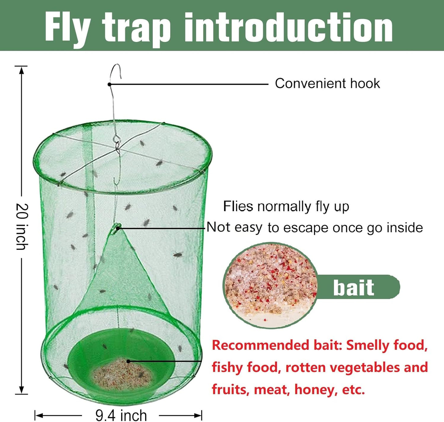 6 Pack Fly Traps Outdoor, Hanging Fly Catcher with Bait, Fly Killer Cage, Reusable Ranch Fly Traps for Outdoor Farm, Yard, Garden