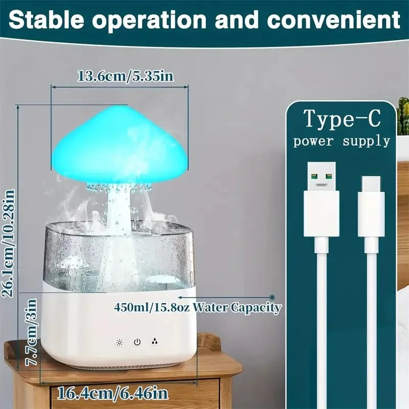 Rain Cloud Humidifier, Mushroom Humidifier, Cloud Humidifier with Adjustable LED Lights, Rain Cloud Diffuser, Remote Control