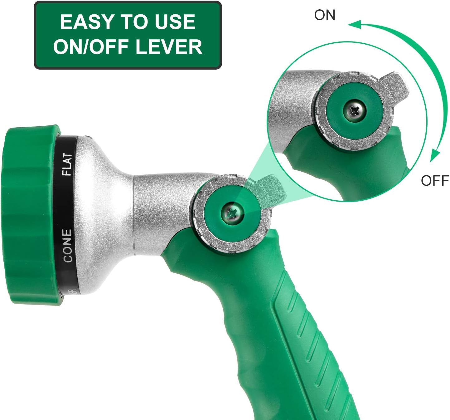 Garden Hose Nozzle, Water Hose Spray Nozzle with Thumb Control on off Valve for Easy Water Flow Control, Green