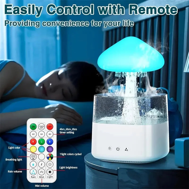 Rain Cloud Humidifier, Mushroom Humidifier, Cloud Humidifier with Adjustable LED Lights, Rain Cloud Diffuser, Remote Control