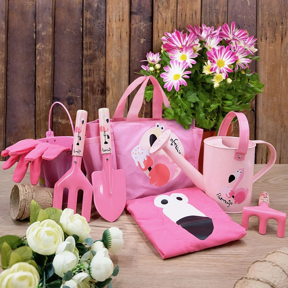 Kids Garden Tools Set, Garden Play Toys Gifts for Age 3+ Girls (Pink)