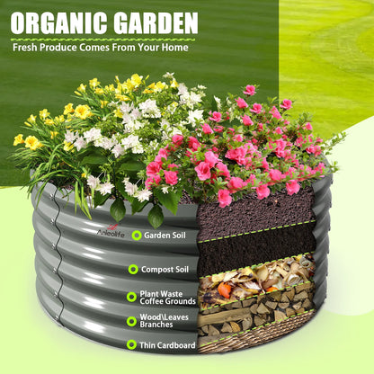 2 Pack-4Ft round Galvanized Raised Garden Bed, 18” Tall above Ground Modular Metal Planter Boxes Outdoor for Vegetables Flowers Herbs, Anti-Rust & Easy-Setup Quartz Grey