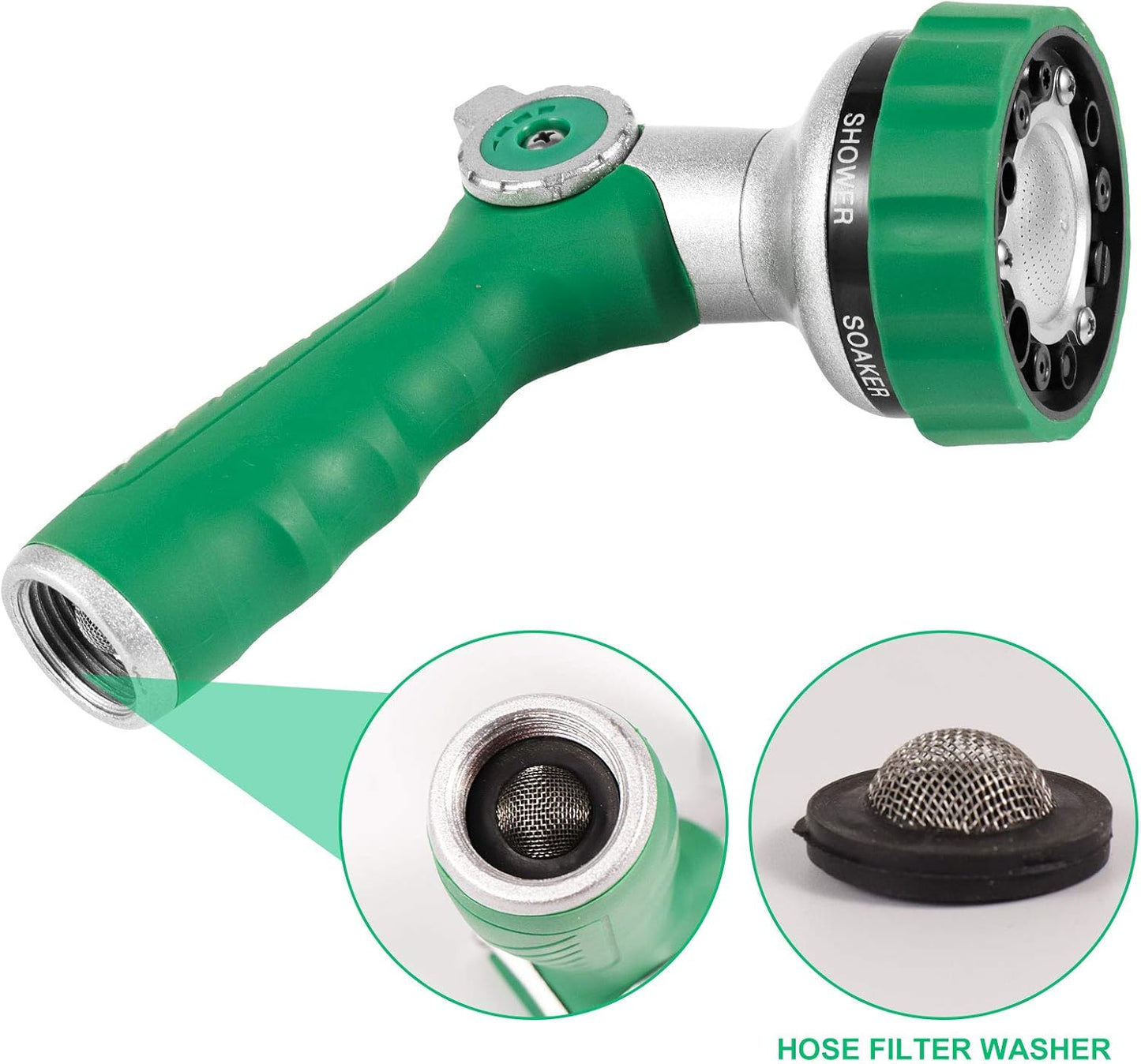 Garden Hose Nozzle, Water Hose Spray Nozzle with Thumb Control on off Valve for Easy Water Flow Control, Green