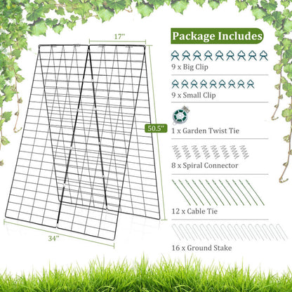 2 Pieces Foldable A-Frame Trellis Plant Supports with Twist Ties