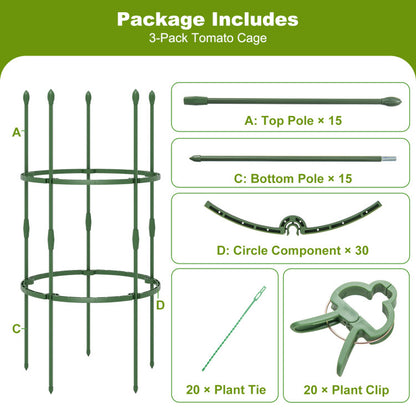 3-Pack Garden Trellis 40/60 Inch Tall Plant Support Stands with Clips and Ties