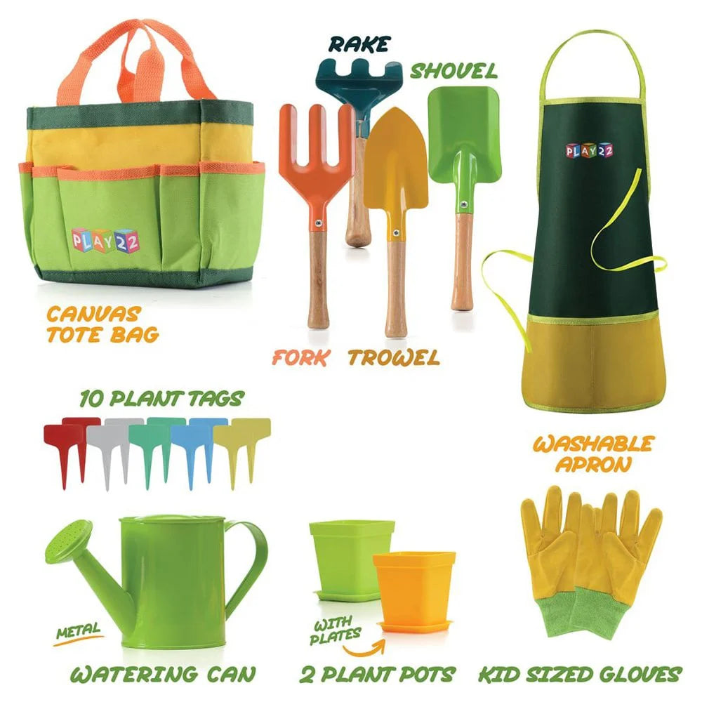 3 Years Kids Gardening Tool Set with Shovel, Colorful (12 Pieces)